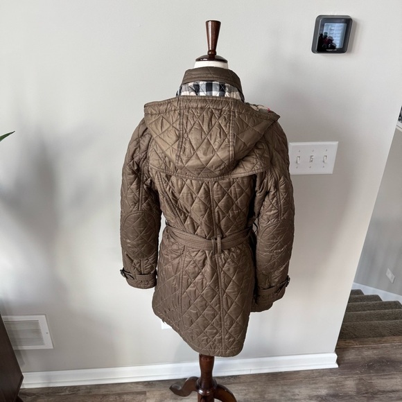 Burberry BRIT Nylon Diamond Quilted Belted & Hooded Parka - Olive - Picture 3 of 16